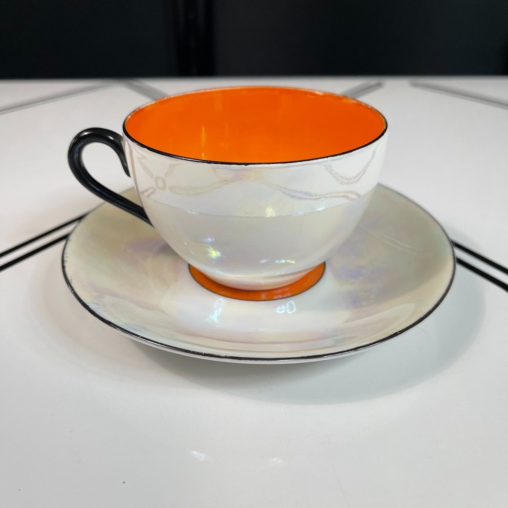 VTG Rudolph Wachter RW Bavaria Iridescent Cup & Saucer‎ Yellow Orange & White